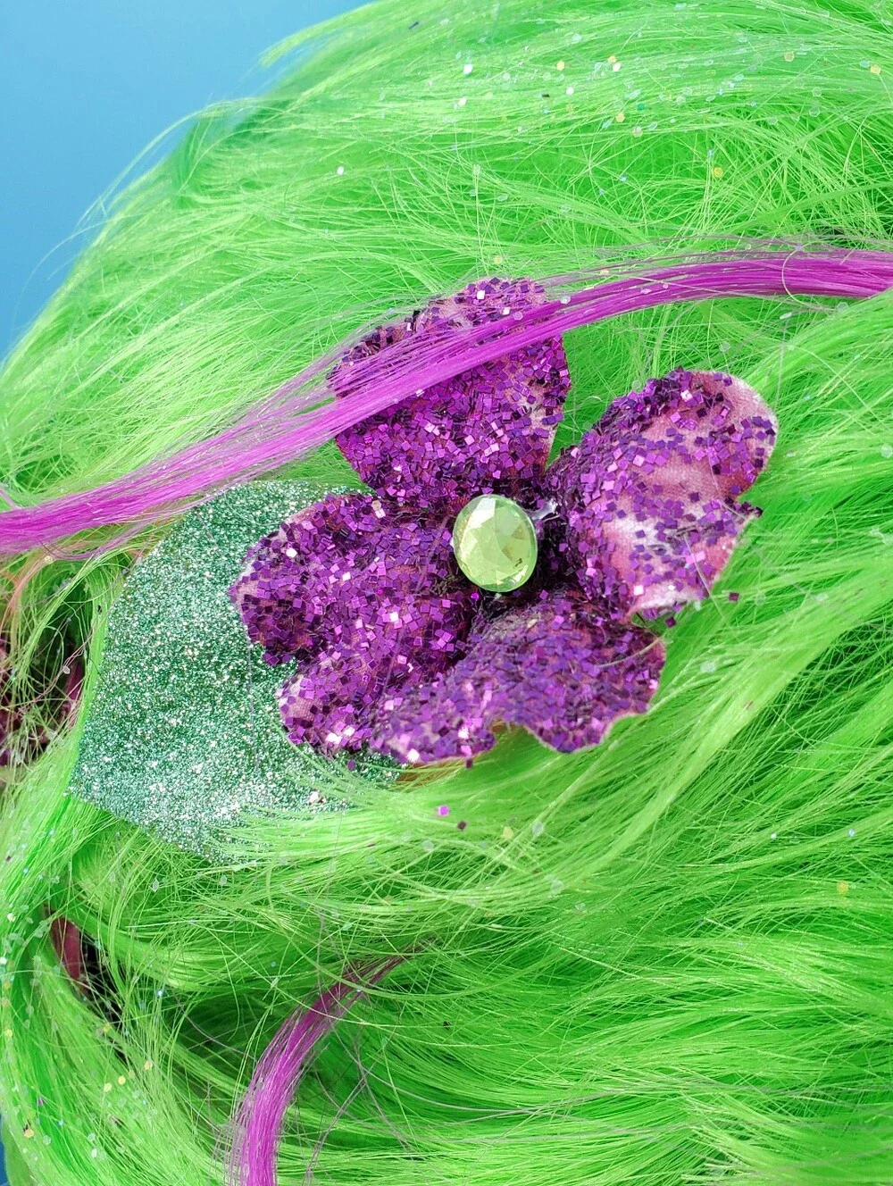 Fifi's custom green and purple wig